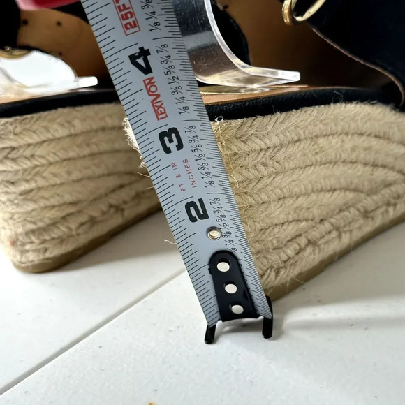 Kanna Espadrille Wedge Sandals Black Suede Peep Toe Slingback Size 9.5 Casual - Picture 8 of 9